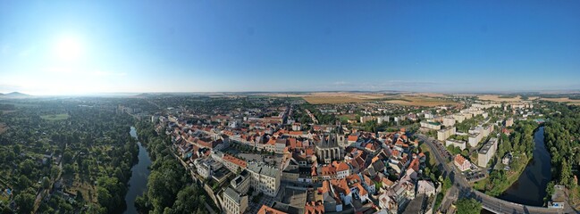 Louny historical town and city center aerial panorama, Ceske Stredohori,Bohemia Czech republic, old town square and streets landmark