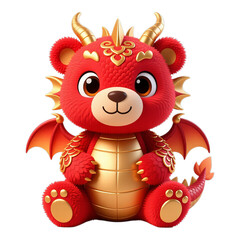 Red Dragon Bear Illustration with Transparent Background, 3D Realism Design Element