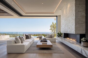 Open-plan modern living area with panoramic ocean view