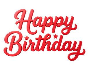 Red Glossy Happy Birthday Text on Transparent Background, 3D Realism Graphic for Celebrations