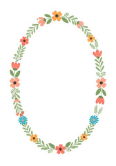 Obraz premium Delicate oval floral wreath illustration with tiny blossoms and greenery accents
