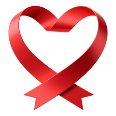 Red Heart Ribbon with Glossy Finish, Transparent Background, 3D Realism Design Element