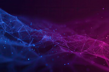 Abstract network of interconnected points and lines in vibrant purple and blue hues.  Dark background enhances the glowing effect