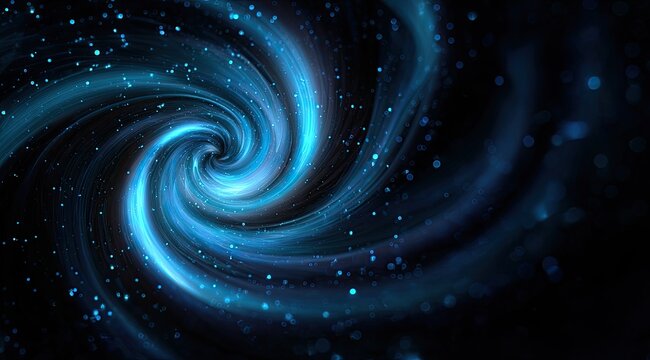 Cosmic spiral vortex of swirling blue light and specks