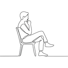 Man sitting thoughtfully on a chair in a simple line drawing