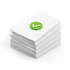 Stack of White Tissues or Paper Napkins with a Green Circular on Top, Isolated on White Background
