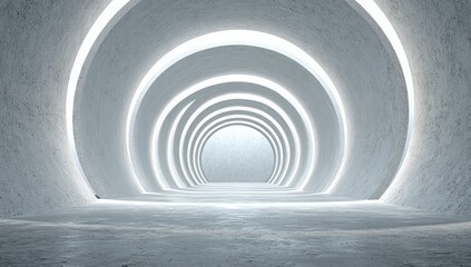 Obraz premium A light-filled, concrete tunnel with concentric arches