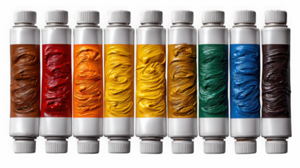 Vertical paint tubes with swirled color and caps