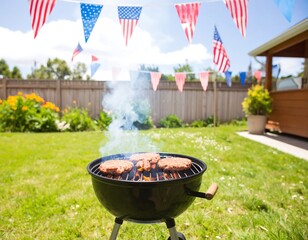 Backyard barbecue with American flags
