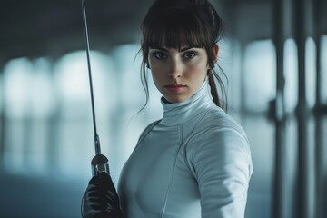 Female fencer in uniform portrait