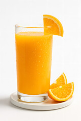 Refreshing Orange Juice with Citrus Garnish on a Clean White Surface