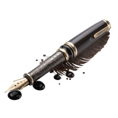 Elegant vintage quill pen with ink droplets