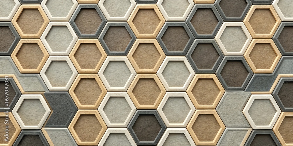 Poster hexagonal mosaic tile pattern in earthy tones with a textured finish