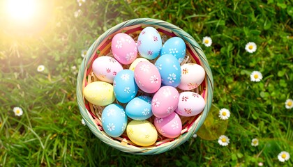 Colorful Easter eggs in a basket