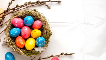 Colorful Easter eggs in nest