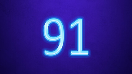 Glowing blue number design of 91 on blue background.