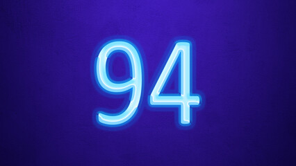 Glowing blue number design of 94 on blue background.