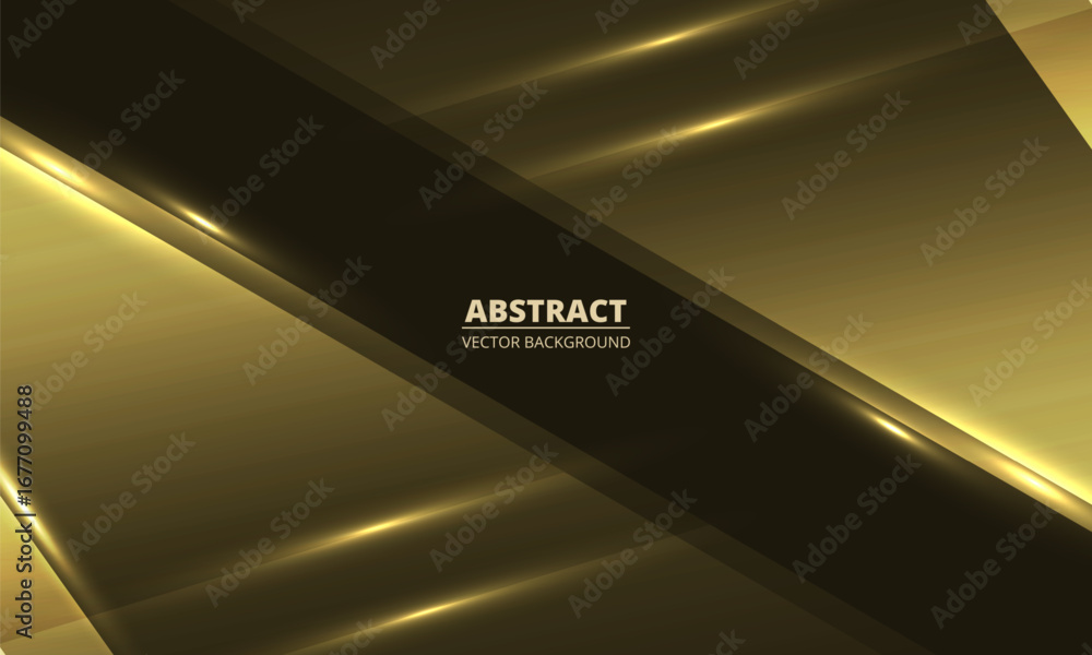 Poster black and gold abstract background with geometric dynamic glowing golden diagonal lines. vector illu