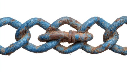 Obraz premium Rusty blue chain links against white background