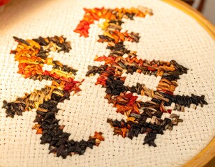 Colorful embroidered design on linen