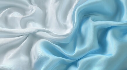 Fototapeta premium Soft, flowing, light blue and white silk fabric, draped in dynamic folds