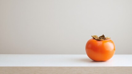 Minimal white desk with persimmon as only accent strong copy space