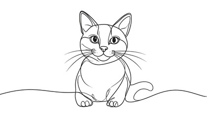 Continuous line drawing of a cat