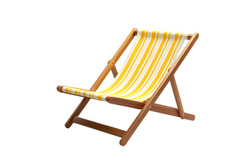 Striped Beach Chair with Wooden Frame isolated on a transparent background yellow