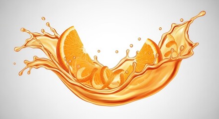 Orange slices and peel in a splash of orange juice