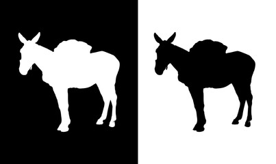 donkey silhouette vector illustration, animal silhouette vector illustration, horse, donkey, dog, silhouette, silhouettes, black, white, art, design, symbol, mammal, nature, running, 