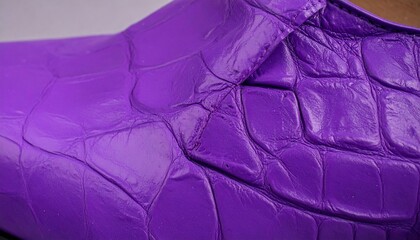 Close-up of vibrant purple crocodile-embossed leather