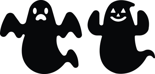 Art & IllustrationCute ghost creation kit icon set.Halloween spooky monsters, scary spirit or poltergeists flying at night.cute ghost creation kit, changeable face, flat design vector.sticker, clipart