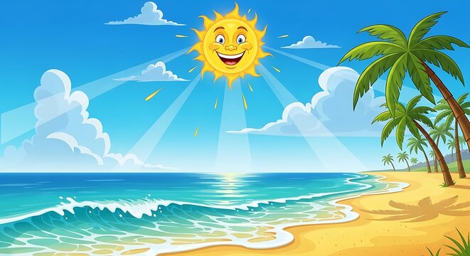 Cartoon sunny beach scene