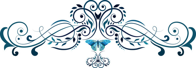 Elegant Ornate Floral with Butterfly Swirl Border Vector Design