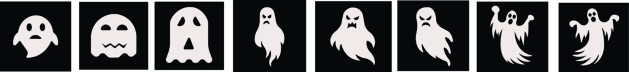 Art & IllustrationCute ghost creation kit icon set.Halloween spooky monsters, scary spirit or poltergeists flying at night.cute ghost creation kit, changeable face, flat design vector.sticker, clipart