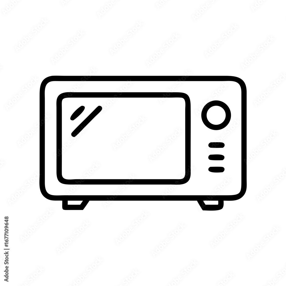 Aufkleber an illustration of a microwave with a rectangular body and a round button on the right side panel