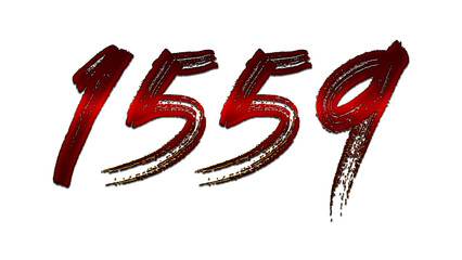 3D blood red number design of 1559 on white background.