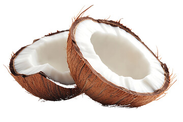 Two Halves of a Coconut Showing White Flesh isolated on a transparent background