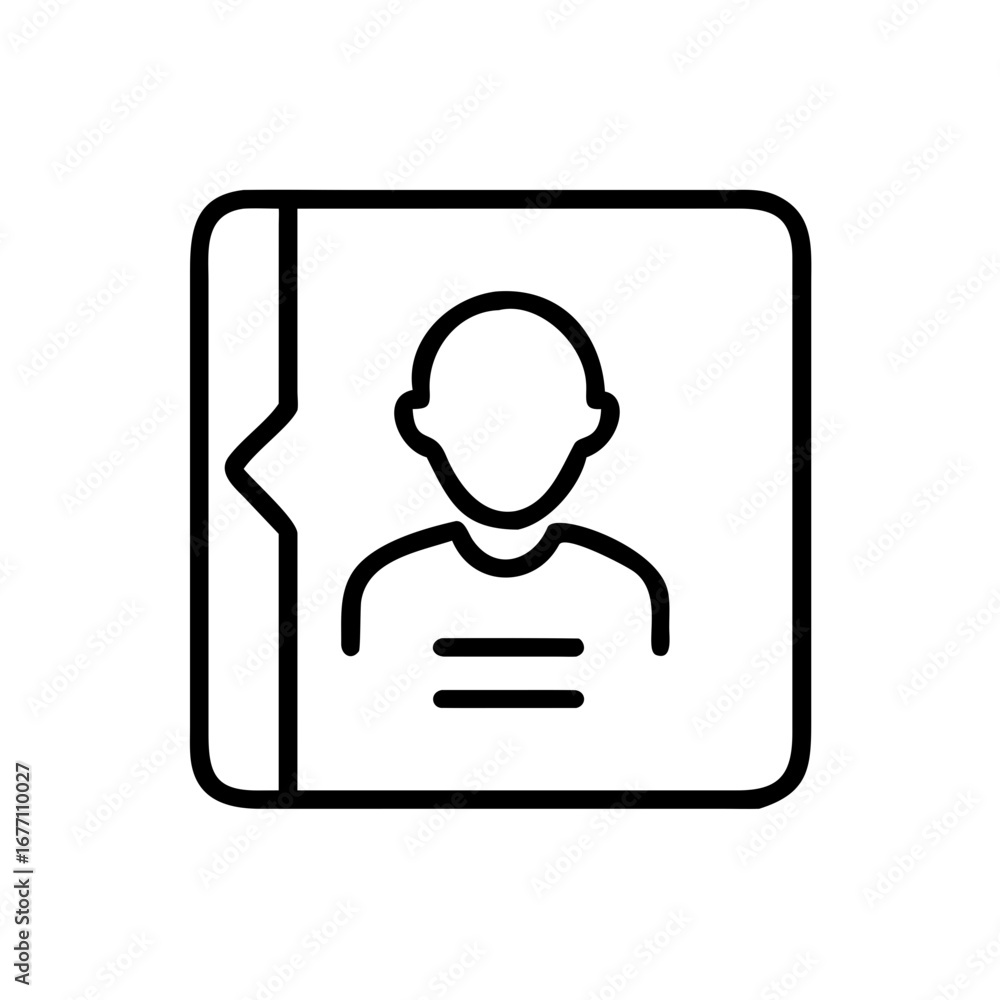 Aufkleber icon of a contact card with a person outline inside a rounded square with a notched tab on the side