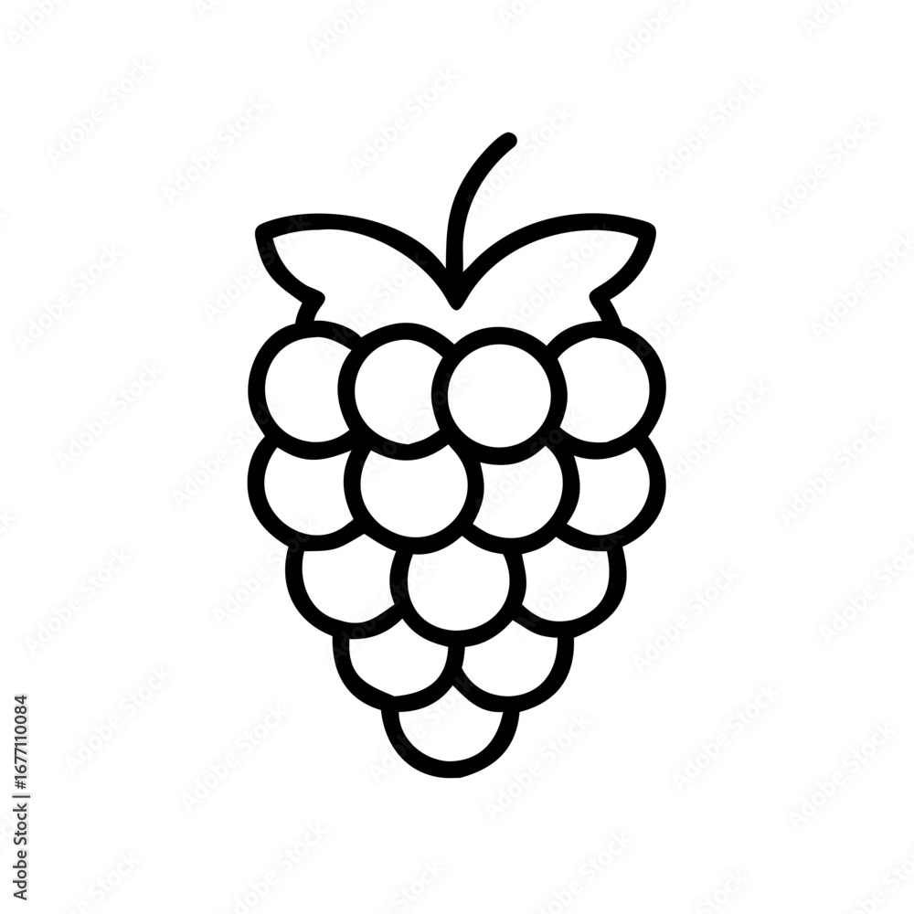 Aufkleber a simple outline drawing of a raspberry with leaves and stem on top against a white background desig