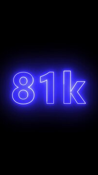 Glowing red neon 81K light text animation. Shining neon number motion graphic for 81K followers and subscribers celebration. Social media milestone achievement neon effect video on black background.