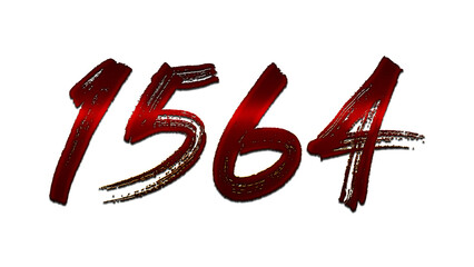 3D blood red number design of 1564 on white background.