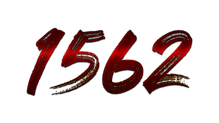 3D blood red number design of 1562 on white background.