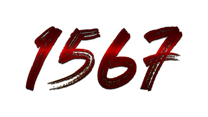 3D blood red number design of 1567 on white background.