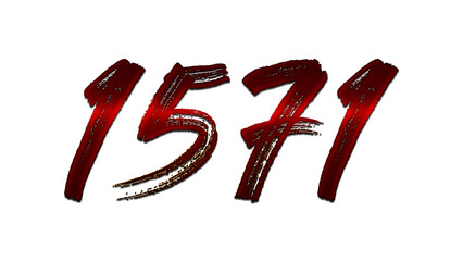 3D blood red number design of 1571 on white background.