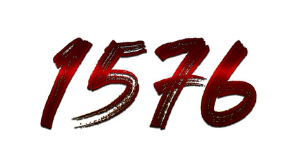 3D blood red number design of 1576 on white background.