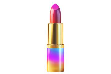 Vibrant gradient lipstick with gold casing isolated on a transparent background makeup