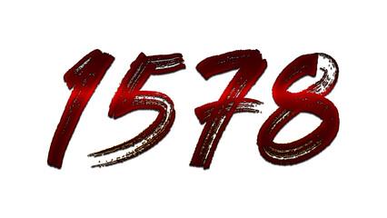 3D blood red number design of 1578 on white background.