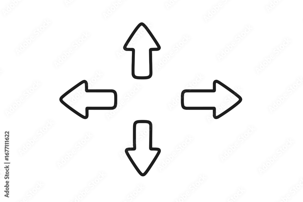 Poster directional arrows vector icon set. up, down, left, and right pointers. simple outline symbols for n