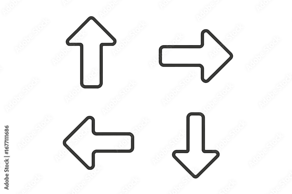 Poster arrow outline icon set. up, down, left, right direction signs. simple pointer for web, ui, ux, app, 